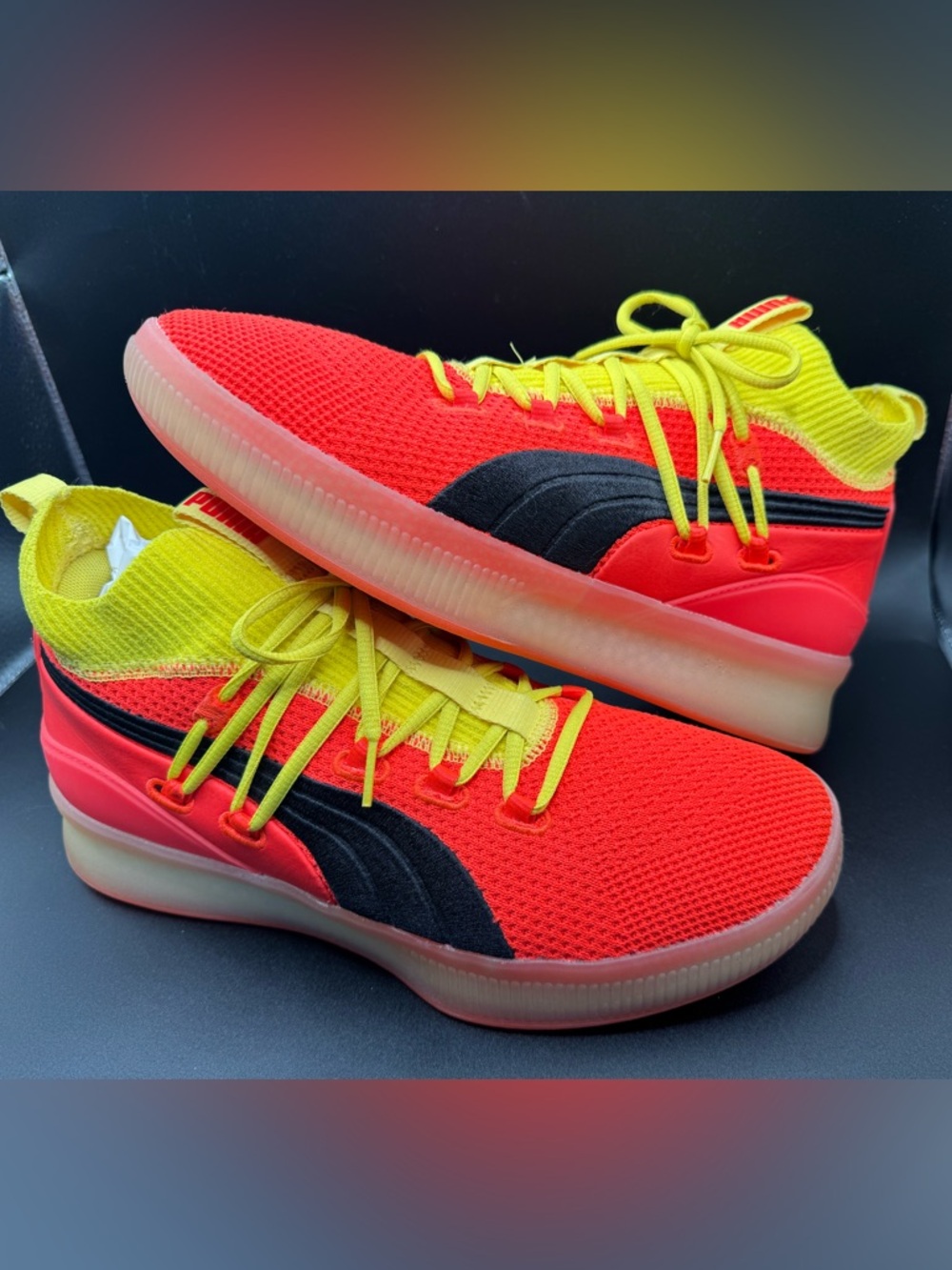 Puma Clyde Court Neon Orange Sneakers Men’s 10 Women’s 11.5 Glow Sole High Top - Picture 14 of 17